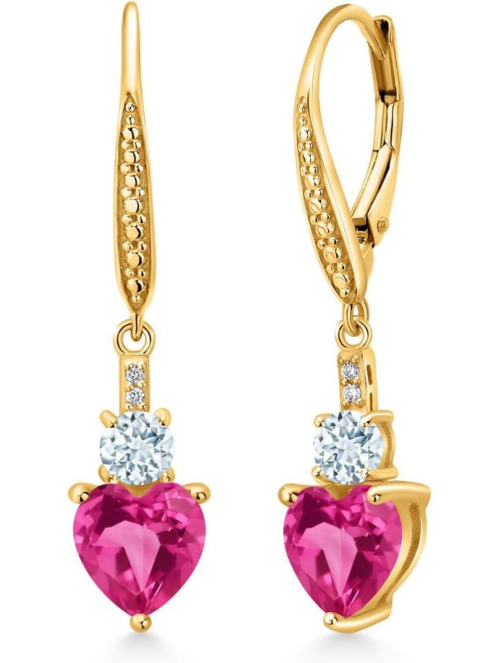 Stunning 3.33 Cttw Pink Created Sapphire Heart Dangle Earrings - Elegant Jewelry